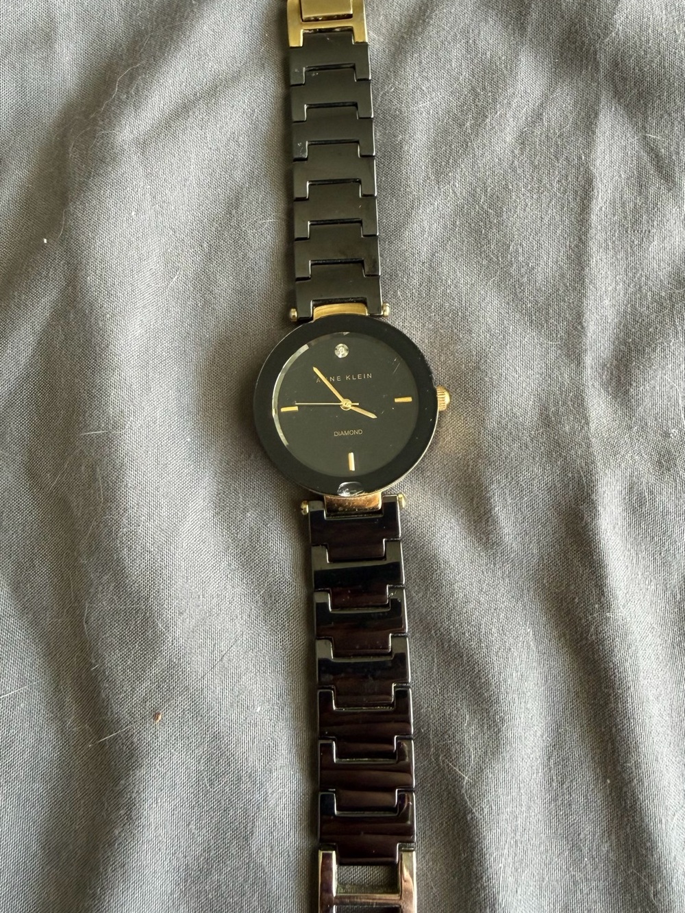 Anne Klein Black and Gold Ceramic Bracelet Watch for Women